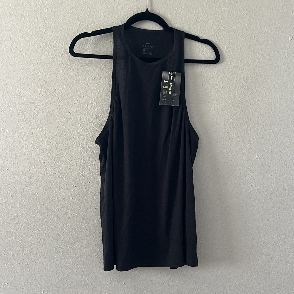 NWT Nike Dri-FIT Women's Black Racerback Tank Top Size L Training Loose Fit Gym